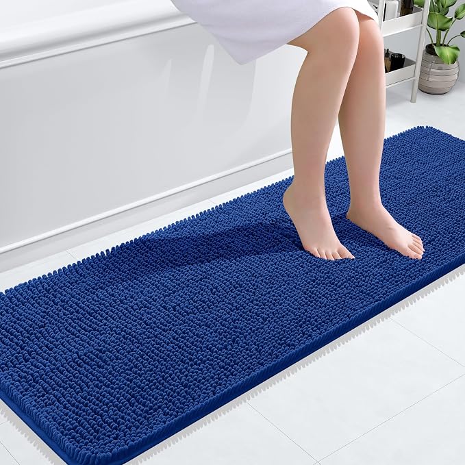 OLANLY Bathroom Runner Rugs 59x20, Soft Absorbent Chenille Bath Rugs, Rubber Backing Quick Dry, Machine Washable Long Bath Mats for Bathroom Floor, Tub and Shower, Home Decor Accessories, Royal Blue