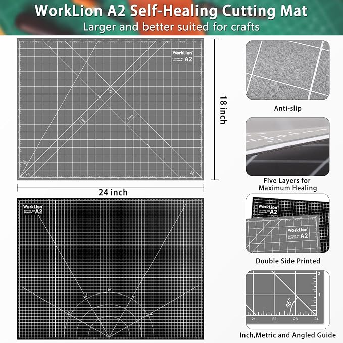 Cutting Mat for Sewing: 24''x18'' Double-Sided Sewing Cutting Mat, 5-Ply Rotary Cutting Board for Sewing, Quilting & Crafts, Grey/Black