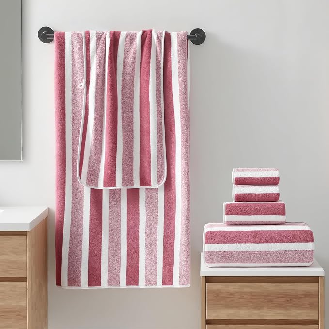 REDKISS 6-Piece Microfiber Bath Towel Set, Ultra Soft, Highly Absorbent & Quick Dry, 35x70 Inch Oversized, Pinkish red Towels for Bathroom, Spa, Gym, 2 Bath 2 Hand 2 Washcloths -