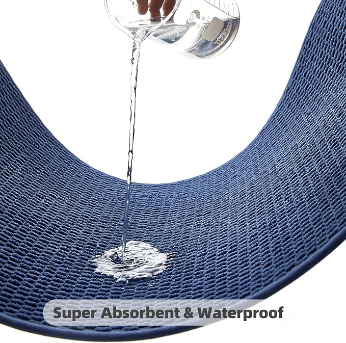 TYUU Bathroom Runner Rug, Long Bath Mat Washable Thin Quick Dry Low Pile Bathroom Runner Rugs 24 x 60 Non Slip, Navy Blue 24"x60"
