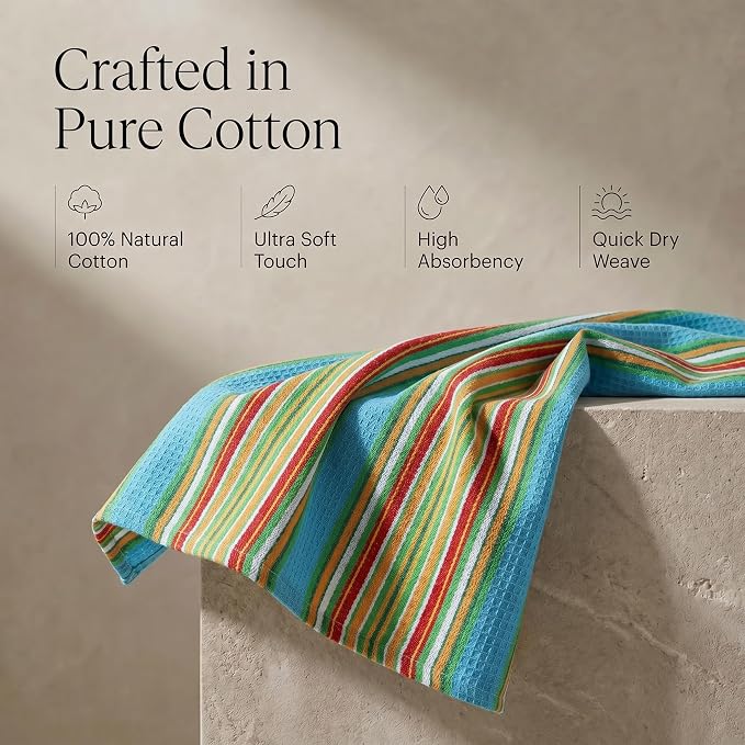 Urban Villa Kitchen Towels Waffle Stripes Dish Towels for Kitchen Azure Color Set of 6 Kitchen Towels Highly Absorbent Cotton Over Sized 20X30 in with Mitered Corners Kitchen Hand Tea Towels