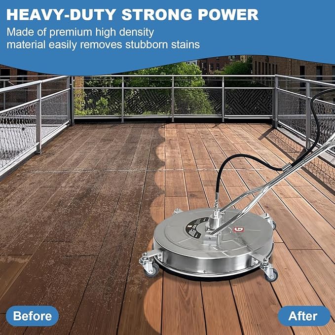 20-Inch Pressure Washer Surface Cleaner, Stainless Steel 4600 PSI Commercial Grade Power Washer Attachment with 4 Wheels, Heavy Duty Concrete Cleaner for Driveways, Patios, Sidewalks