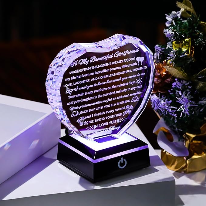 Arikyrist Gifts for Girlfriend with Colorful Base Girlfriend Anniversary Birthday Gifts from Boyfriend Crystal Heart Keepsake to My Girlfriend Romantic I Love You Gifts on Valentine Christmas