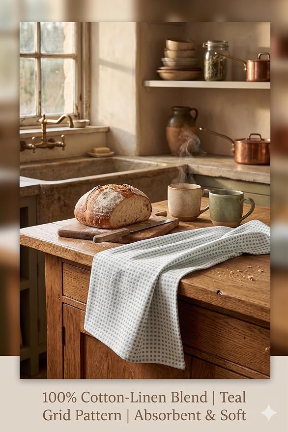 Urban Villa Kitchen Towels Cotton Dish Towels 20”x30” (Set of 6) Aqua White