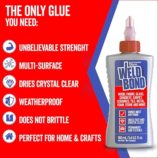 Weldbond Glue - Bonds Most Anything! 3L /101 oz Non-Toxic Adhesive Glue For Wood Tile Glass Craft Foam Fabric Stone Cement & Concrete & Any Other Porous Surfaces. No Fume Non-Flammable PVA Glue Gallon