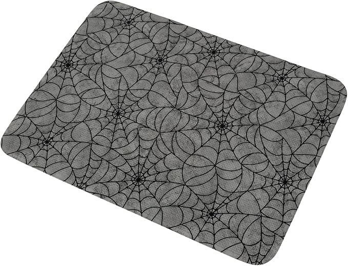 Entryway Rug Indoor Outdoor 31.5"x47.2", Grey Halloween Absorbent Non Slip Floor Mat, Black Spiders Net Classic Gingham Low-Profile Welcome Mats for Front Door Patio Mudroom Garage Entrance