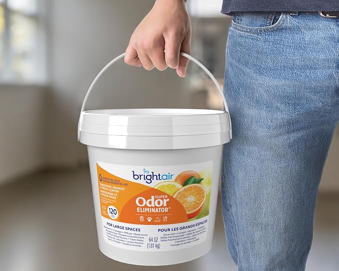 Bright Air 64 oz. Super Odor Eliminator, For Large Spaces, Mandarin Orange & Fresh Lemon, Case of 2, Odor Eliminator & Air Freshener, Natural Essential Oils, Lasts Up to 120 Days Each