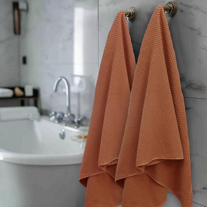 COTTON CRAFT Euro Spa Waffle Weave Bath Towels - Set of 4 Mocha Towels | Pure 100% Ringspun Cotton Oversized Luxurious Towel Set - Soft Plush Super Absorbent Low Lint Quick Dry - 30 x 56 inches