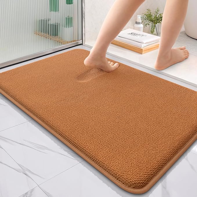 OLANLY Thick Memory Foam Bathroom Rugs 36x24, Soft Absorbent Bath Mat, Clay | Quick Dry Bath Mat Rugs, Non-Slip Mats, Machine Washable Carpet for Bathroom Floor, Tub and Shower, Home Decor Accessories
