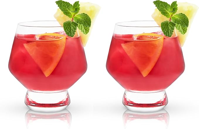 Viski Raye Footed Crystal Punch Cups Set of 2 - Premium Crystal Clear Glass, Stemless Heavy Base Punch Cocktail Glass Gift Set, 8 oz