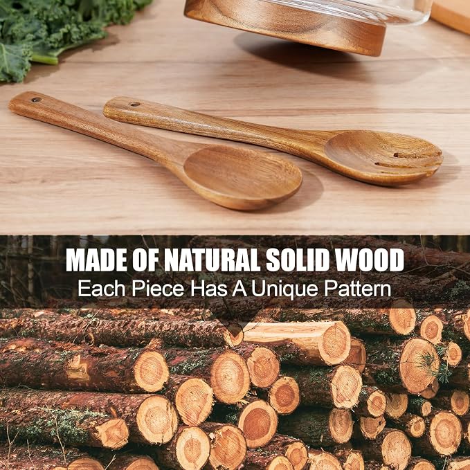 NiHome Glass Salad Bowl with Acacia Wood Salad Tongs, Large Capacity Design with Enhanced Stability, Versatile Serving Dish for Salads, Fruits, Ideal for Gatherings & Daily Family Dining