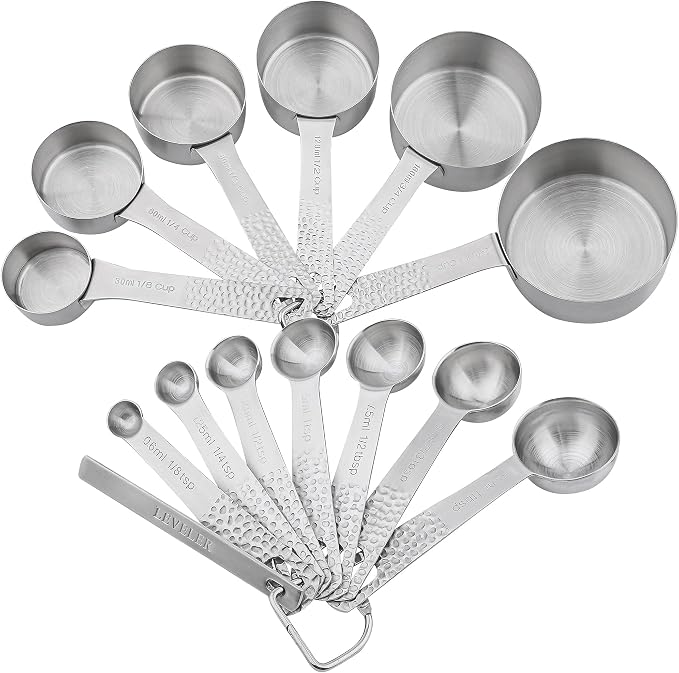 Measuring Cups and Spoons Set of 14, 18/8 Stainless Steel Measuring Cups Spoons Set, 6 Measure Cups and 7 Measure Spoons with Leveler