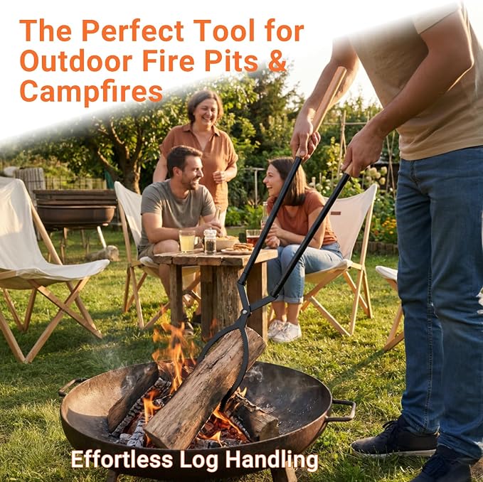 42 Inch Detachable Firewood Tongs with Carry Bag, Heavy Duty Log Grabber | High Strength Carbon Steel, Long Fire Tongs for Fireplace, Fire Pit, Campfire, Wood Burning Stove - Indoor Outdoor Use