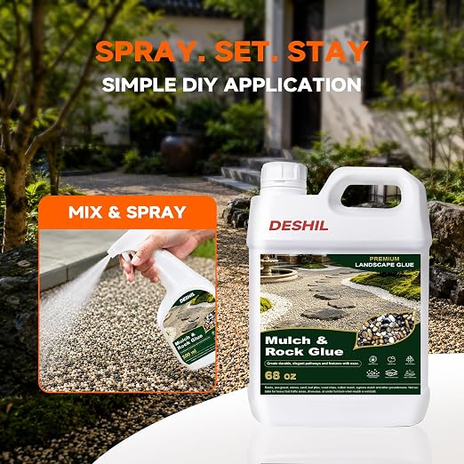 DESHIL Chem Rock Glue for Landscaping with Sprayer - 68OZ | Strong Rock Glue for Sand, Pea Gravel & Pebbles, Landscape Glue Binder for Walkway, Patios, Garden and Paths