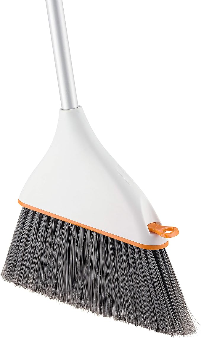 Superio Angle Broom with Clip-On Dustpan Set Angle Shape to Reach Narrow Spaces. (Soft Gray)