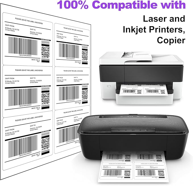 AveneMark 100 Sheets 600 Labels Shipping Address Labels, 6 up 3-1/3" x 4" Quick to Peel Stickers Paper for Laser & Inkjet Printers, Printable Mailing Labels Stickers (6 Labels per Page Sheet)