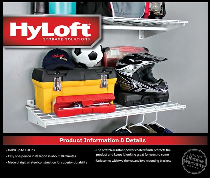 HyLoft 2-Pack Heavy Duty Steel Wall Garage Shelving, 36 in. x 18 in. Adjustable, Includes Hanging Rod, Max Shelf Load 200 Pounds, Item 777, White Powder Coated Finish