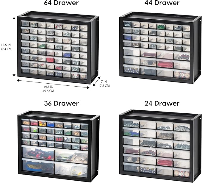 IRIS USA 44-Drawer Small Parts Organizer, Made in USA, Storage Drawers for Screws, Nuts, Bolts, Electronics, Hardware, Beads, Crafts, Building Bricks, Stackable Garage Storage Cabinet, Black