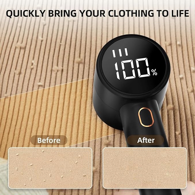 Fabric Shaver Lint Remover, Rechargeable Lint Shaver, Electric Sweater Defuzzer with 3 Speeds, 6 Blades, Digital LED Display to Remove Pilling for Clothes, Furniture, Couch, Blanket (Color : Black)
