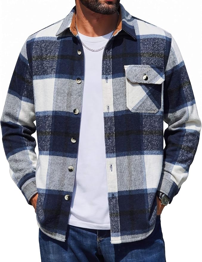 COOFANDY Mens Flannel Shirts Long Sleeve Plaid Button Down Shirt Jacket | Soft Brushed Cotton, 13 oz Flannels, Pen Slot, One Flap Pocket, Lightweight Fall Shirts for Work Outdoor Casual Wear
