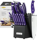 McCook MC27 14 Pieces Stainless Steel kitchen knife set with Wooden Block, Kitchen Scissors and Built-in Sharpener, Purple | German Forged Stainless Steel,15 PC,Razor Sharp, Anti-Rust, Ergonomic Handle,Full Tang,Vibrant Purple,Gift Box
