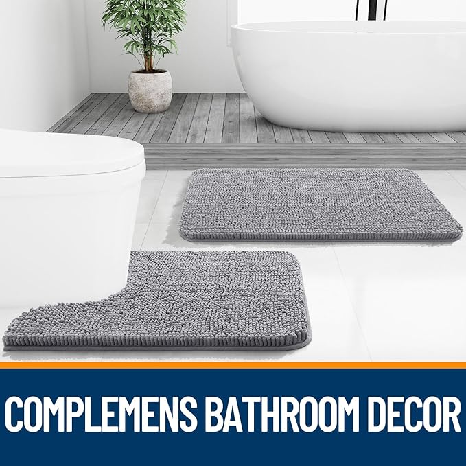 OLANLY Large Bathroom Rugs 47x32, Extra Soft Absorbent Chenille Bath Rugs, Rubber Backing Quick Dry, Machine Washable Bath Mats for Bathroom Floor, Tub and Shower, Home Decor Accessories, Grey