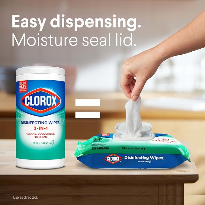 Clorox Disinfecting Wipes Flex Pack, Bleach Free, Fresh Scent, 75 Count, Pack of 3 (Pack May Vary)