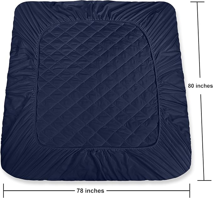 Quilted Fitted Mattress Pad, King Mattress Protector Topper with Deep Pocket Stretches up to 16 Inches, Machine Washable Mattress Cover by Utopia Bedding (Navy)