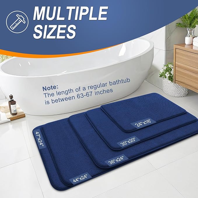 OLANLY Thick Memory Foam Bathroom Rugs 30x20, Soft Absorbent Bath Mat, Navy | Quick Dry Bath Mat Rugs, Non-Slip Mats, Machine Washable Carpet for Bathroom Floor, Tub and Shower, Home Decor Accessories