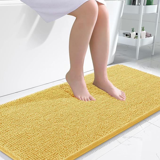 OLANLY Large Bathroom Rugs 50x30, Extra Soft Absorbent Chenille Bath Rugs, Rubber Backing Quick Dry, Machine Washable Bath Mats for Bathroom Floor, Tub and Shower, Home Decor Accessories, Yellow