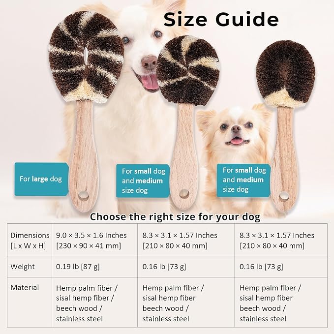 Wablade Dog Brush for Sensitive Dogs & Puppies, Soft, 9.1", Made in Japan | Daily grooming & massage for routine care, gently lifts loose surface fur with palm & sisal fibers (Not a Deshedding Tool)