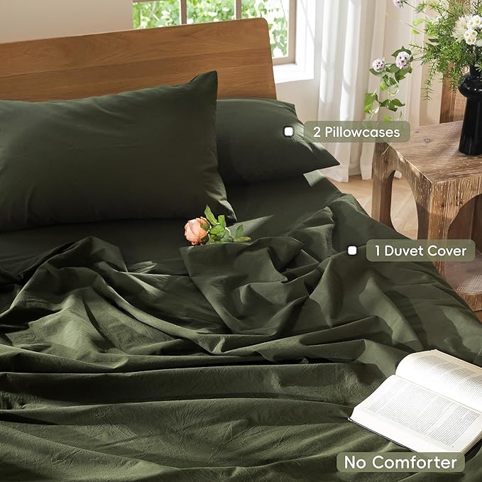 MooMee Duvet Cover Set 100% Washed Cotton Linen Like Oversized Full | Relaxed Linen-like Texture. Soft, Breathable & Long-lasting Comfort. Lightweight. Hidden Zipper with 8 Interior Corner Ties