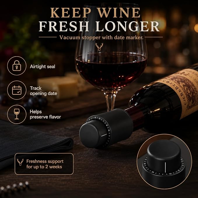 BLUBYEES 4-in-1 Electric Wine Opener Set – Rechargeable Automatic Corkscrew, Foil Cutter, Aerator & Vacuum Stopper, Wine Accessories Gift Set for Dad, Father’s Day Gifts for Men, Husband, Wine Lovers