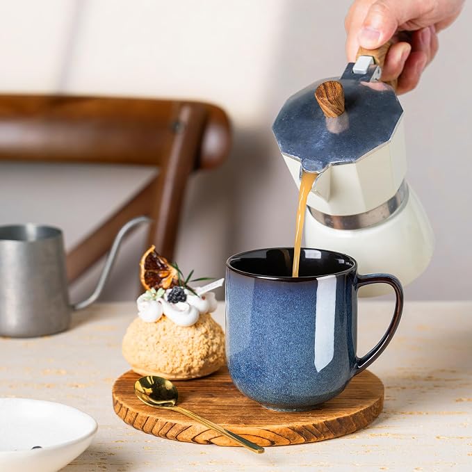 LERATIO Ceramic Coffee Mugs Set of 6,12oz Handmade Coffee Mugs Set | Large Handle for Cappuccino/Latte/Tea/Hot Cocoa,Oven &Dishwasher & Microwave Safe-Blue