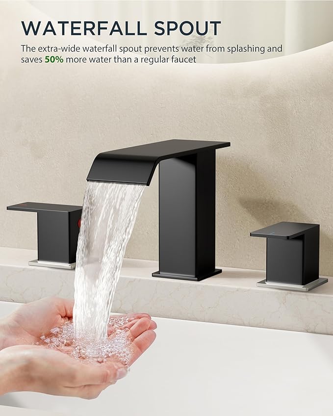 FORIOUS Brushed Nickel and Matte Black Bathroom Faucet 2 Handles, 8 Inch Widespread Bathroom Faucet for 3 Hole Sink with Metal Pop Up Drain, for Vanity RV Restroom Camper