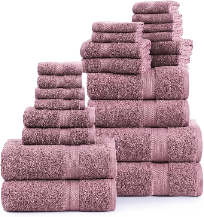 LANE LINEN Bath Towel Set Absorbent Quick Dry 100% Cotton - Wishful Mauve | Cotton Bath Towel Set - OEKO-TEX Certified, Ring-Spun Durability, Terry Weave Comfort, Hotel-Style Look