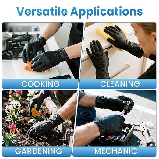 Borje Nitrile Gloves XL, 100 Count Disposable Gloves, Black, Latex-Free Powder-Free, Medical Exam, Food Safe, Cleaning, Cooking