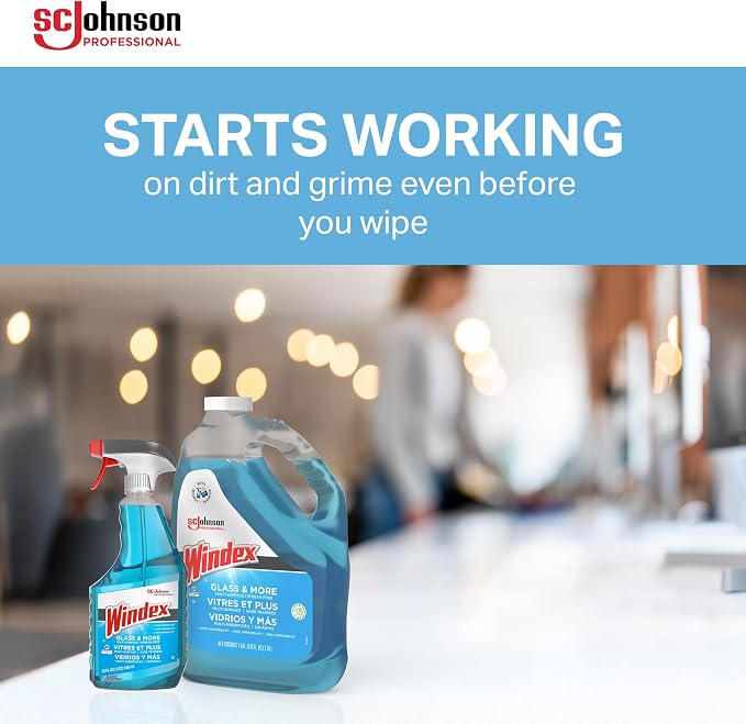 SC Johnson Professional Windex Glass and More Multi-Surface Cleaner, Windex Glass Cleaner Refill, Multi Surface Cleaner, 128 fl. oz. Bottles, 4 Count, for Professional Use Only