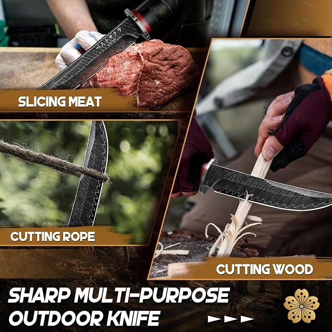 Purple Dragon Japanese Fixed Blade Knife - Ideal Gifts for Men | Gift Box, Samurai Katana Knife with Wooden Sheath, Razor Sharp Camping Knives for Survival Bushcraft