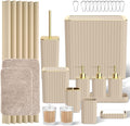 Bathroom Accessory Set - Bathroom Set, 27PC Bathroom Accessories Set, Beige Bathroom Sets with Shower Curtain and Rugs, Mini Trash Can, Toilet Brush, Trash Can & Soap Dispenser