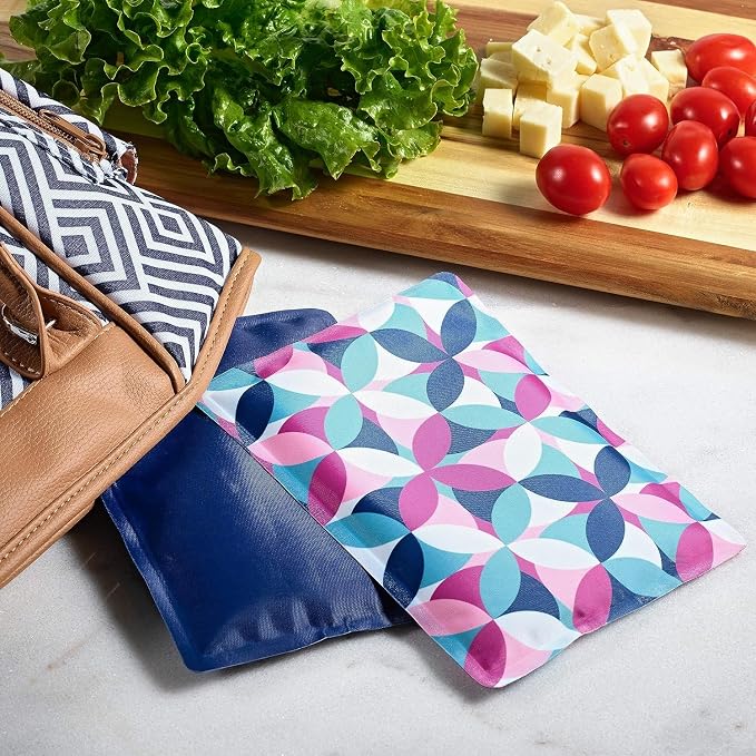Fit&Fresh Cool Coolers Soft Ice for Lunch Bags,Flexible Stretch Nylon,Durable,Reusable Lunch Box Ice Packs,Soft_Ice,Reusable Freezer Packs,Lunch_Ice,Easy to Clean,Geo&Navy,2 Count (Pack of 8)