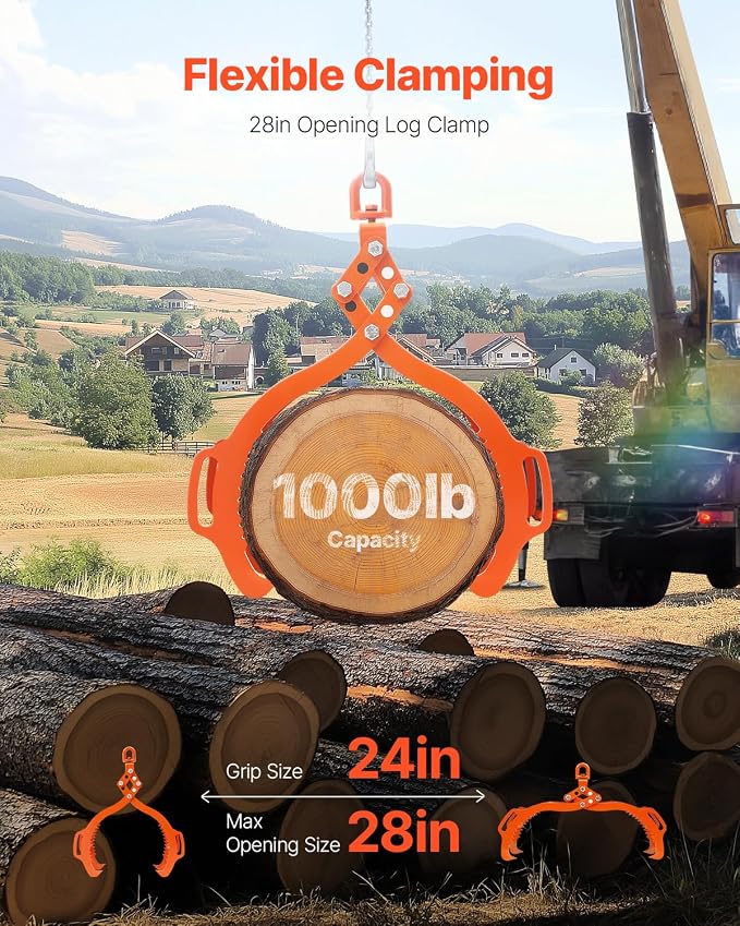 VEVOR 28in Log Lifting Tongs, 4-Claw Log Tongs, Heavy Duty Steel Log Grapple, 1000LBS Lifting Capacity, Swivel Log Graper Timber, Eagle Claw Design, Log Skidding Tongs for Trucks, Tractors, Forklifts