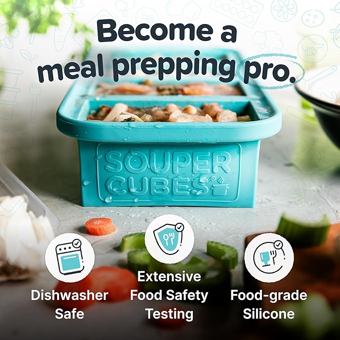 Souper Cubes 1 Cup Silicone Freezer Mold with Lid, Aqua, 1-Pack | 100% Platinum-Cured Silicone Food Mold, Oven and Microwave Safe, Perfect for Freezing Soup, Rice, Protein, Grains and More