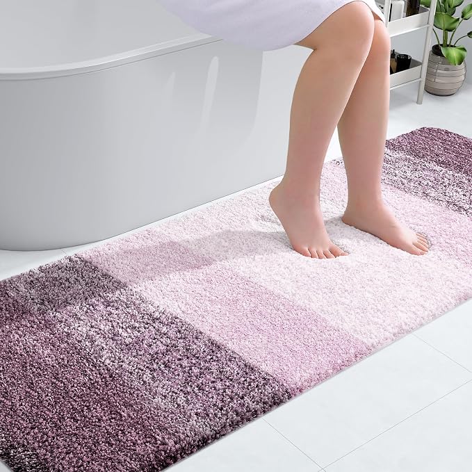 OLANLY Bathroom Runner Rugs Mat 70x24, Extra Soft Absorbent Microfiber Bath Rugs, Rubber Backing, Quick Dry, Washable Long Bath Mats for Bathroom Floor, Tub and Shower, Home Decor Accessories, Mauve