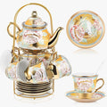 Zhehao 20 Pcs Porcelain Tea Set with Metal Holder and Spoon Adult Ceramic Tea Set European Flower Painting Teapot Cup Saucer Spoon for Women Mom Gift, Large Version (Classic Style)