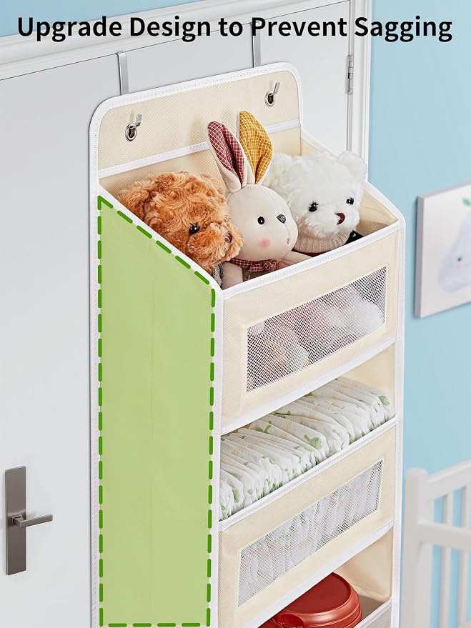 JARLINK Over the Door Organizer for Bedroom, Pantry Bathroom, 5 Shelf Beige | Anti-Tilt Design, 44 lb Load Capacity, Hanging Door Organizer with 5 Large Capacity Pockets, Behind Door Storage for Nursery