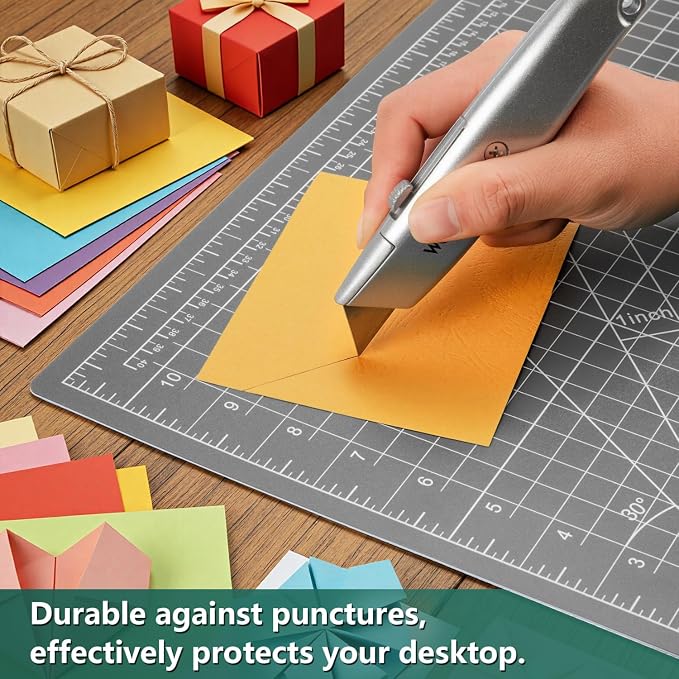 Self Healing Cutting Mat: 12''x18'' Double Sided Craft Cutting Mat for Sewing, Fabric, Quilting - 5-Ply Slip-Resistant Hobby Cutting Board for DIY Projects (Grey/Black)