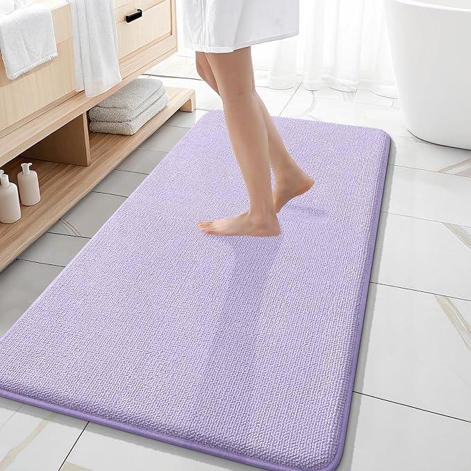 OLANLY Memory Foam Bathroom Runner Rugs 47x20, Absorbent Long Mat, Lavender | Soft Quick Dry Bath Mat Rugs, Non-Slip, Machine Washable Mat for Bathroom Floor, Tub and Shower, Home Decor Accessories