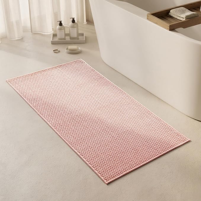 Triohero Bathroom Rugs Non Slip Washable, Super Absorbent Thin Bath Mat Quick Dry Low Pile Bathroom Rug, Pink 24"x47"