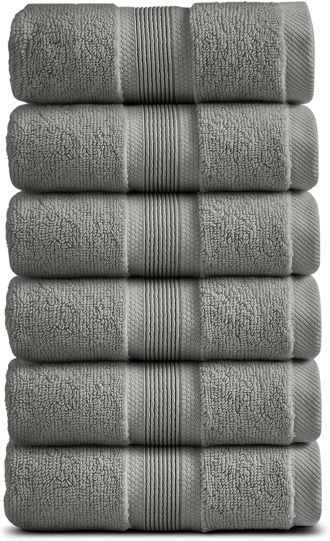 Springtree Home Luxury Bamboo Rayon Hand Towel Set | 6-Pack | Carbon Grey | 35% Bamboo Rayon - 65% Zero Twist Cotton | Absorbent Quick-Dry Towels for Bathroom | Ultra Soft | OEKO-TEX Standard 100